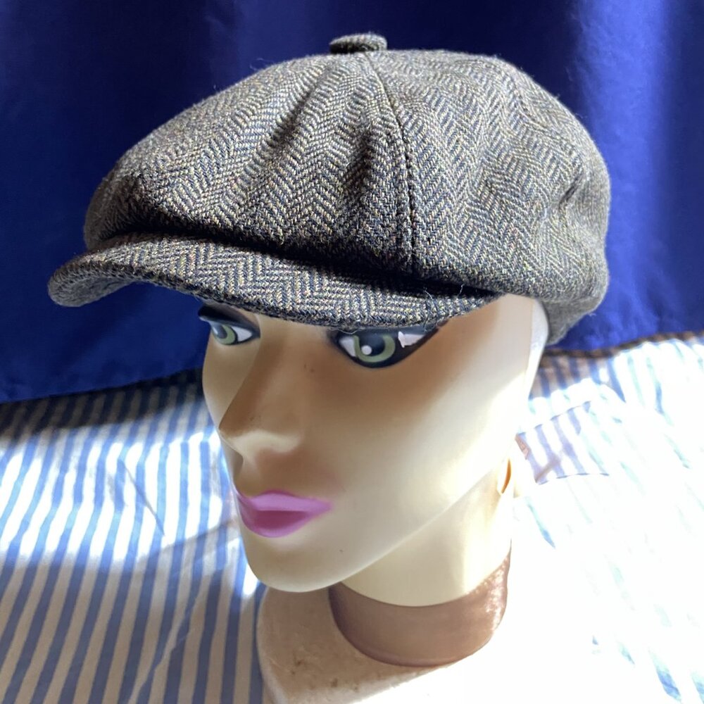CABBIE NEWSBOY CAP HAT BROWN HERRINGBONE TWEED BROWN